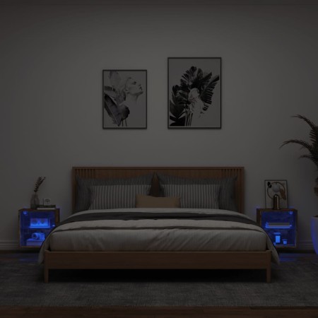 Comodini con Luci LED a Parete 2pz Rovere Fumo