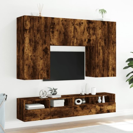 Mobili TV a Muro 2 pz Rovere Fumo 80x30x30 cm Legno Multistrato