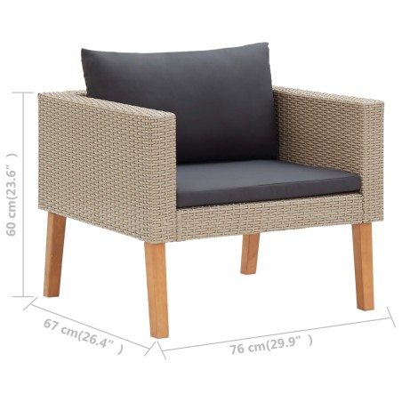 Divano da Giardino Singolo con Cuscini in Polyrattan Beige