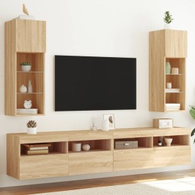 Mobili Porta TV con Luci LED 2 pz Rovere Sonoma 30,5x30x90 cm