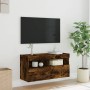 Mobile TV a Parete con Luci LED Rovere Fumo 80x30x40 cm