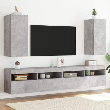 Mobili TV a Parete con Luci LED 2pz Grigio Cemento 30,5x35x70cm