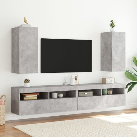 Mobili TV a Parete con Luci LED 2pz Grigio Cemento 30,5x35x70cm