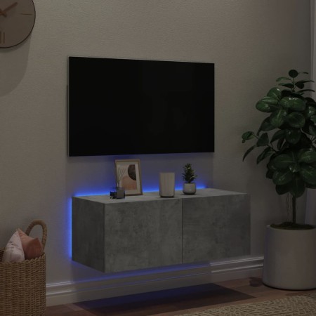 Mobile TV a Parete con Luci LED Grigio Cemento 80x35x31 cm