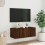 Mobile TV a Parete con Luci LED Rovere Marrone 80x35x31 cm