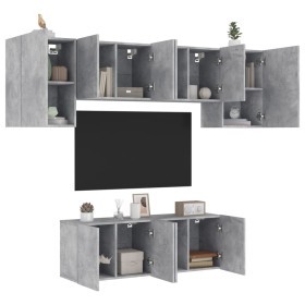 Mobili TV a Muro 6pz Grigio Cemento Legno Multistrato