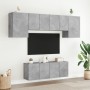 Mobili TV a Muro 6pz Grigio Cemento Legno Multistrato