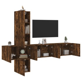 Mobili TV a Muro 5pz Rovere Fumo in Legno Multistrato