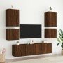 Mobili TV a Muro 6pz Rovere Marrone in Legno Multistrato