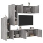 Mobili TV a Muro 5pz Grigio Sonoma in Legno Multistrato