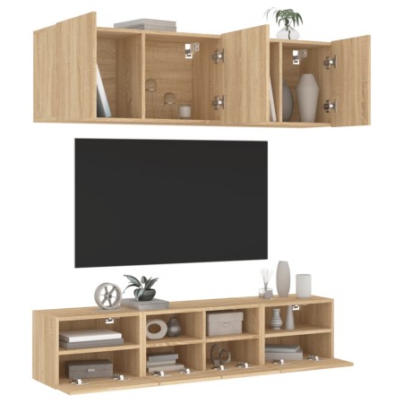 Mobili TV a Muro 5pz Rovere Sonoma in Legno Multistrato