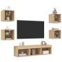 Mobili TV a Muro con LED 7pz Rovere Sonoma Legno Multistrato