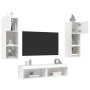 Mobili TV a Muro con LED 6pz Bianchi in Legno Multistrato