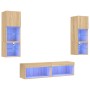 Mobili TV a Muro con LED 6pz Rovere Sonoma Legno Multistrato