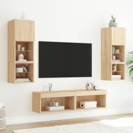 Mobili TV a Muro con LED 6pz Rovere Sonoma Legno Multistrato