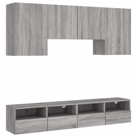 Mobili TV a Muro 5pz Grigio Sonoma in Legno Multistrato