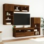 Mobili TV a Muro con LED 5pz Rovere Marrone Legno Multistrato