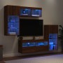 Mobili TV a Muro con LED 5pz Rovere Marrone Legno Multistrato