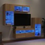 Mobili TV a Muro con LED 5pz Rovere Sonoma Legno Multistrato