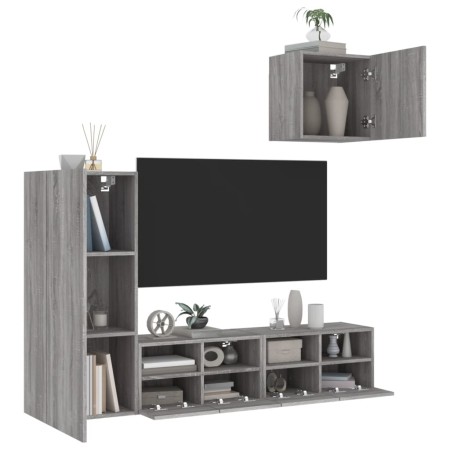 Mobili TV a Muro 4pz Grigio Sonoma in Legno Multistrato