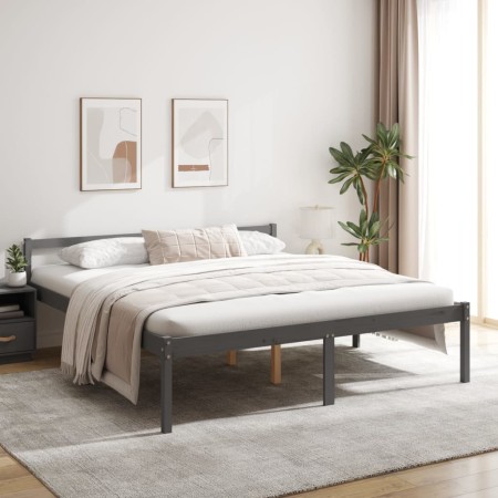 Letto per Anziani Grigio 200x200 cm in Legno Massello di Pino