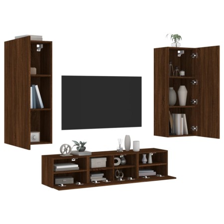 Mobili TV a Muro 5pz Rovere Marrone in Legno Multistrato