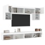 Mobili TV a Muro con LED 6pz Bianchi in Legno Multistrato