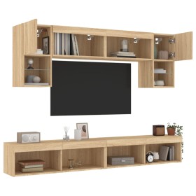 Mobili TV a Muro con LED 6pz Rovere Sonoma Legno Multistrato