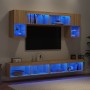 Mobili TV a Muro con LED 6pz Rovere Sonoma Legno Multistrato