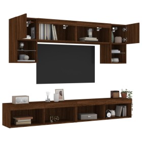 Mobili TV a Muro con LED 6pz Rovere Marrone Legno Multistrato