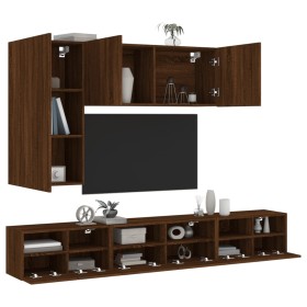 Mobili TV a Muro 5pz Rovere Marrone in Legno Multistrato