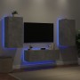 Mobili TV a Muro 3pz con Luci LED Grigio Cemento