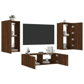 Mobili TV a Muro 3pz con Luci LED Rovere Marrone