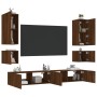 Mobili TV a Muro 6pz con Luci LED Rovere Marrone