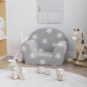 Divano per Bambini Grigio Chiaro con Stelle in Morbido Peluche