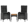 Set Divani da Giardino 3 pz con Cuscini Nero in Polyrattan