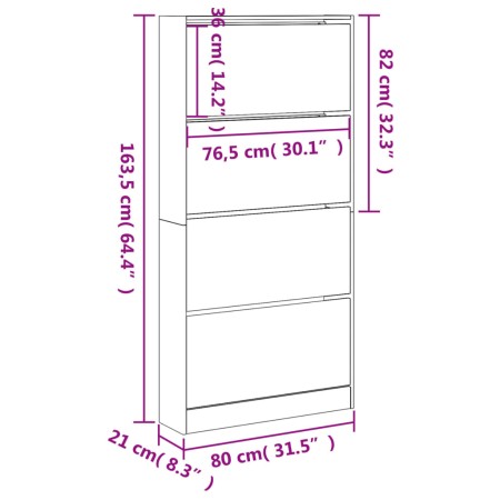 Scarpiera 4 Cassetti Ribaltabili Grigio Sonoma 80x21x163,5 cm