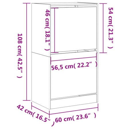 Scarpiera 2 Cassetti Ribaltabili Grigio Cemento 60x42x108 cm