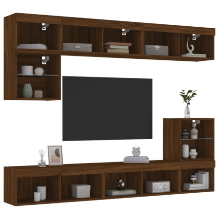 Mobili TV a Muro con LED 8pz Rovere Marrone Legno Multistrato