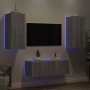 Mobili TV a Muro con LED 4pz Grigio Sonoma in Legno Multistrato