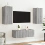 Mobili TV a Muro con LED 4pz Grigio Sonoma in Legno Multistrato