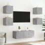 Mobili TV a Muro con LED 6pz Grigio Cemento Legno Multistrato