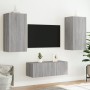 Mobili TV a Muro con LED 4pz Grigio Sonoma in Legno Multistrato