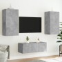 Mobili TV a Muro con LED 4pz Grigio Cemento Legno Multistrato