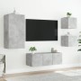 Mobili TV a Muro con LED 5pz Grigio Cemento Legno Multistrato