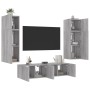 Mobili TV a Muro con LED 6pz Grigio Sonoma Legno Multistrato