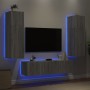 Mobili TV a Muro con LED 6pz Grigio Sonoma Legno Multistrato