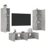 Mobili TV a Muro con LED 6pz Grigio Cemento Legno Multistrato