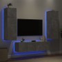 Mobili TV a Muro con LED 6pz Grigio Cemento Legno Multistrato