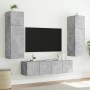 Mobili TV a Muro con LED 6pz Grigio Cemento Legno Multistrato